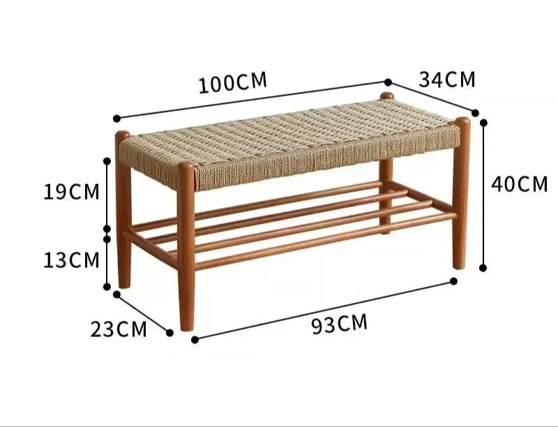 Banc rangement chaussures en rotin