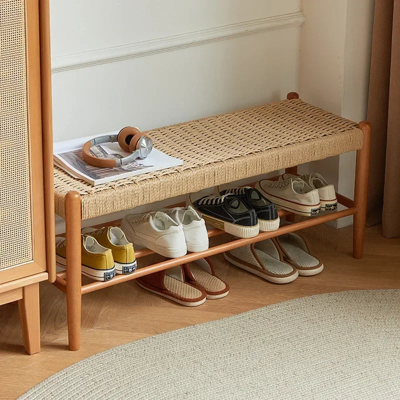 Banc rangement chaussures en rotin