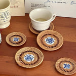 Sous verre rotin design bleu - Vignette | Méli-Mélo - Rotin &amp; Bambou