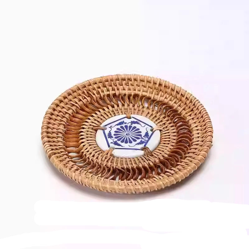Sous verre rotin design bleu moyen modele