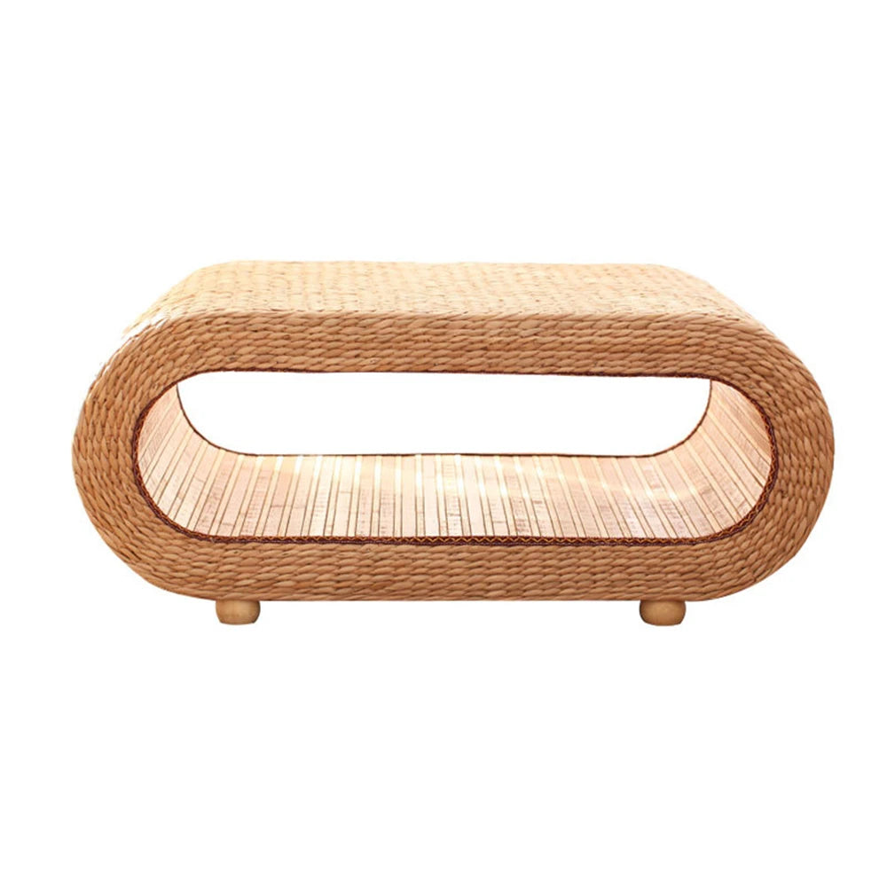 Table basse d'apoint en rotin vue de face