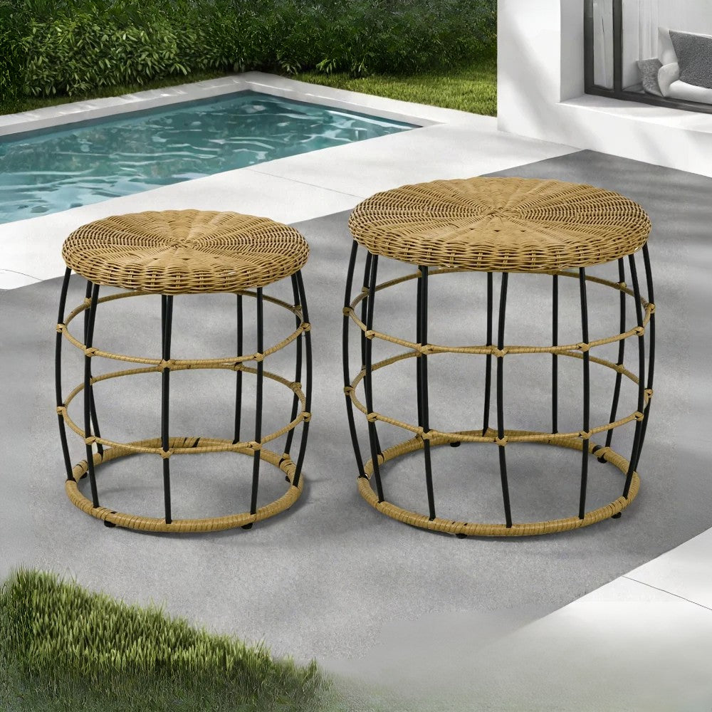 Table basse en rotin vintage lot de 2