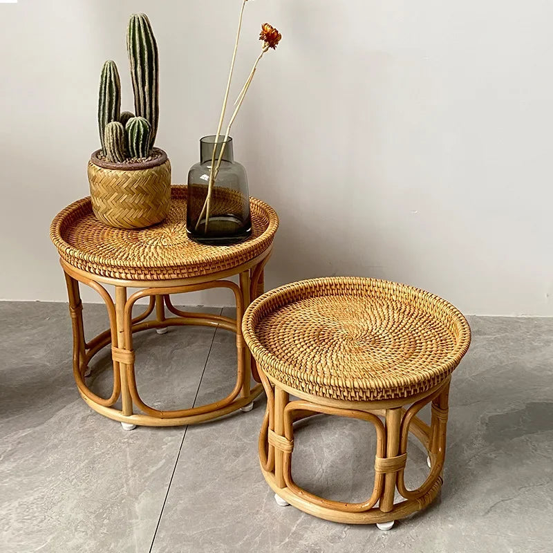Table basse ronde rotin deux modeles