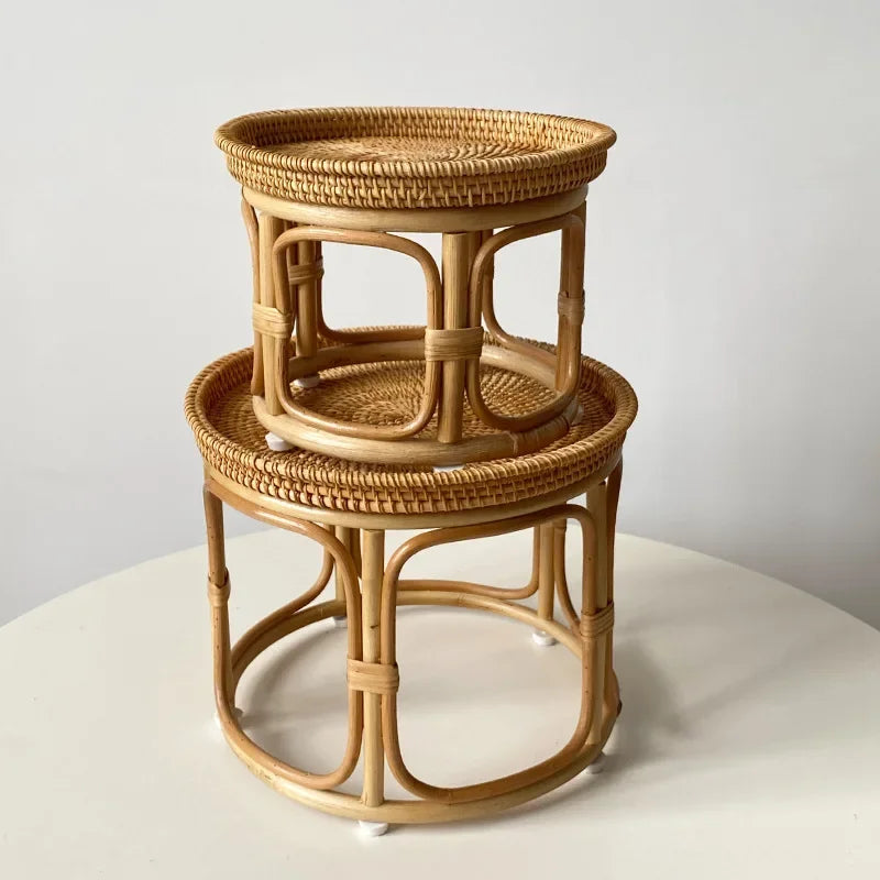 Table basse ronde rotin vue de face