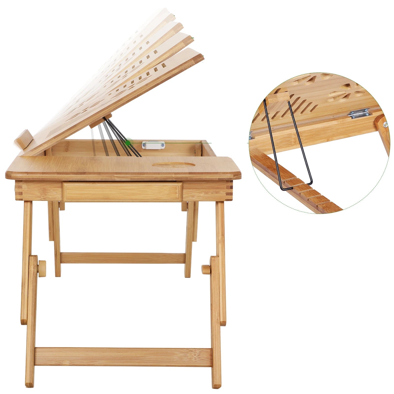 Table bureau pliable en bambou ouvert