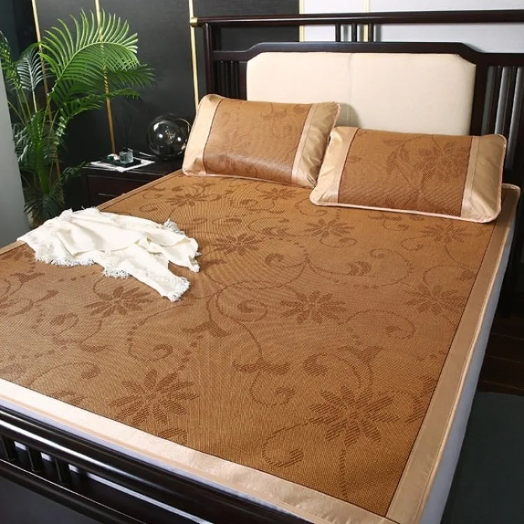 Tapis en rotin motif fleurs