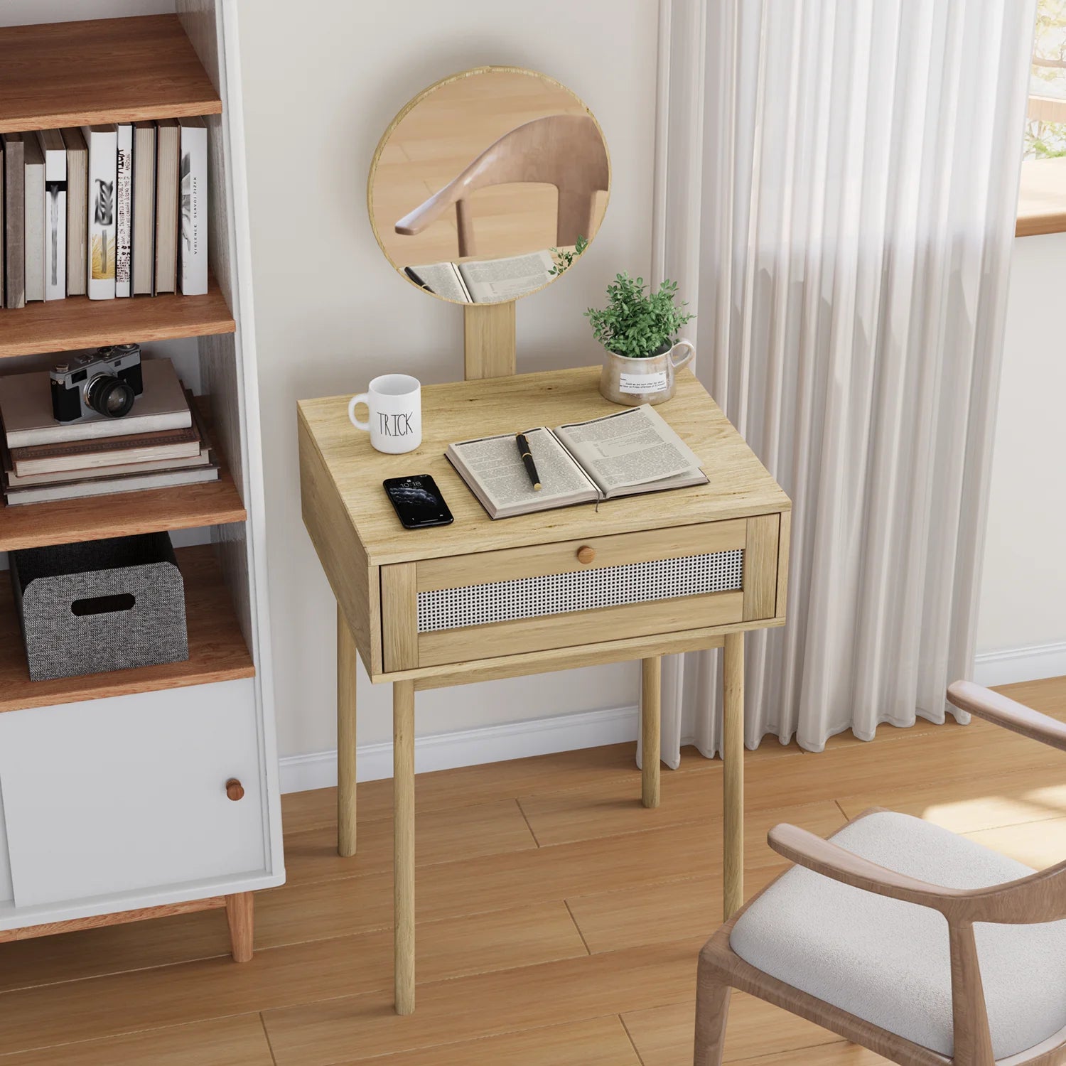 coiffeuse en rotin vue de dessus